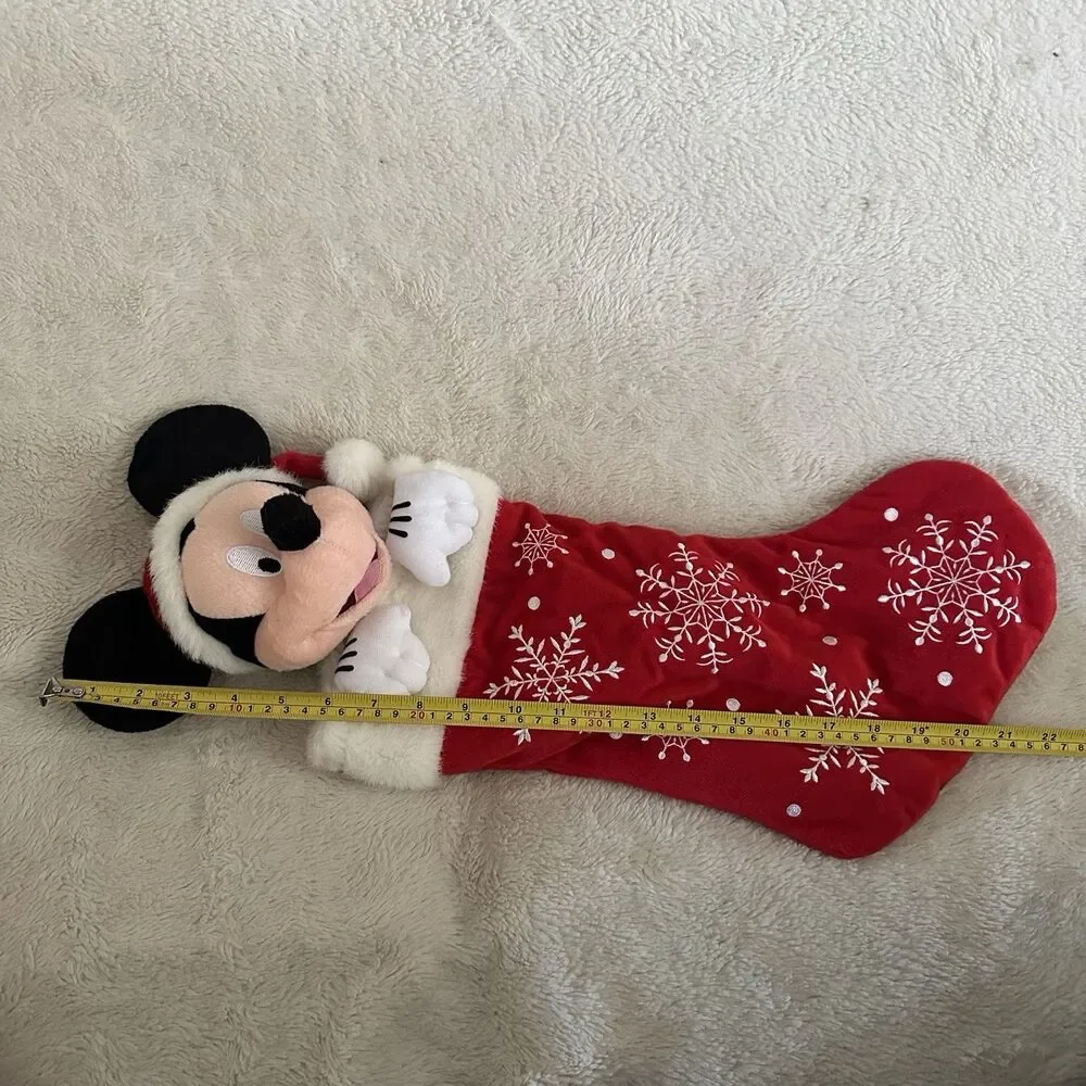 Disney Mickey Minnie Mouse Set Of 2 3D Plush Head Christmas Stocking Snowflakes